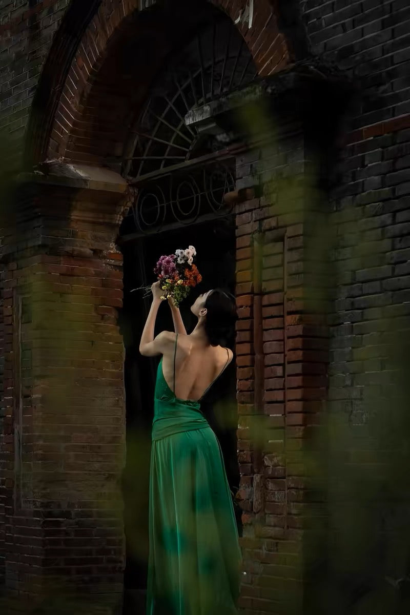 A Line Spaghetti Straps Green Formal Dresses Bridesmaid Dresses Evening Gown Prom Dress with open back Backless Atonement dress