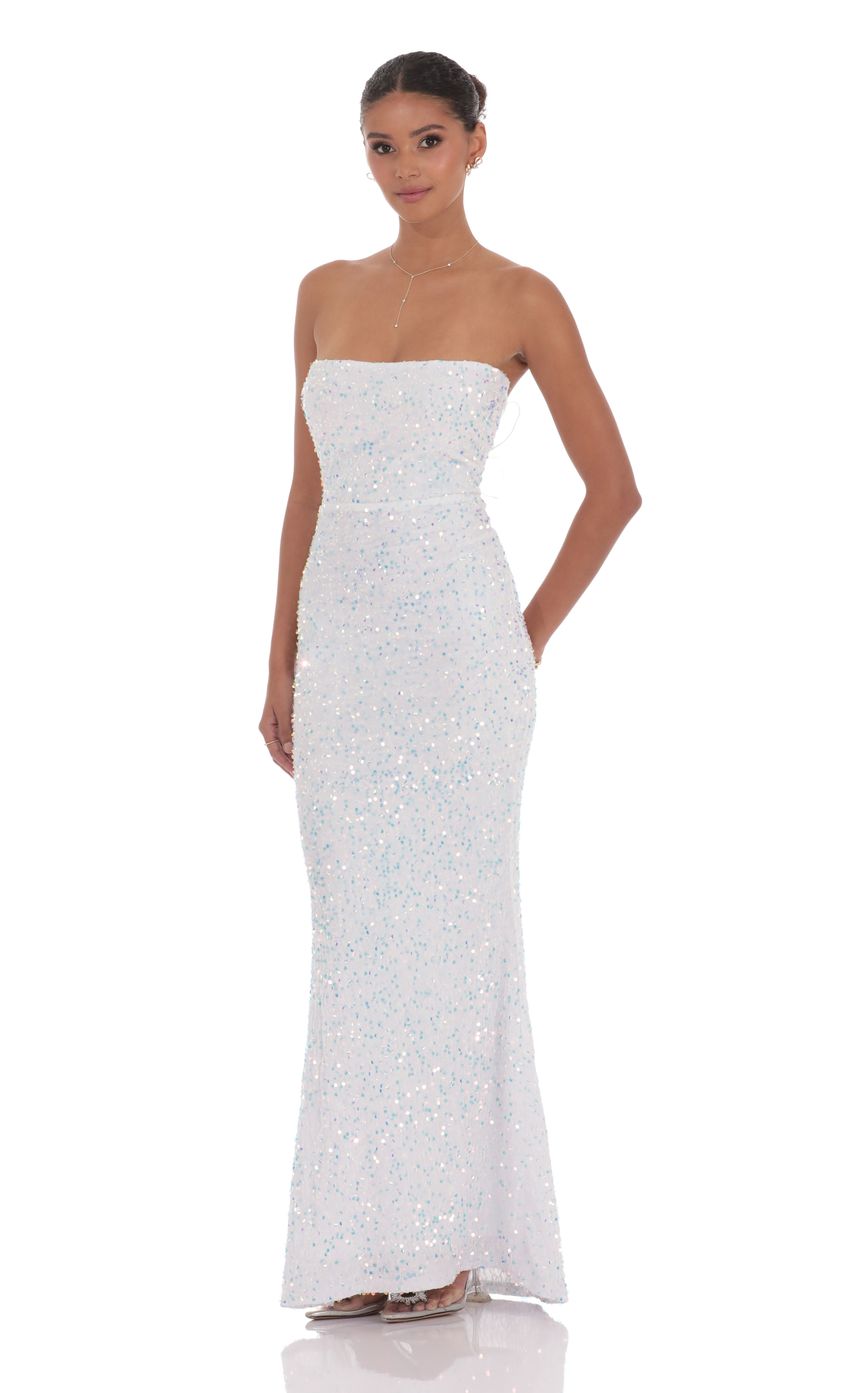 Strapless Back Bow Corset Maxi Dress in Navy and white