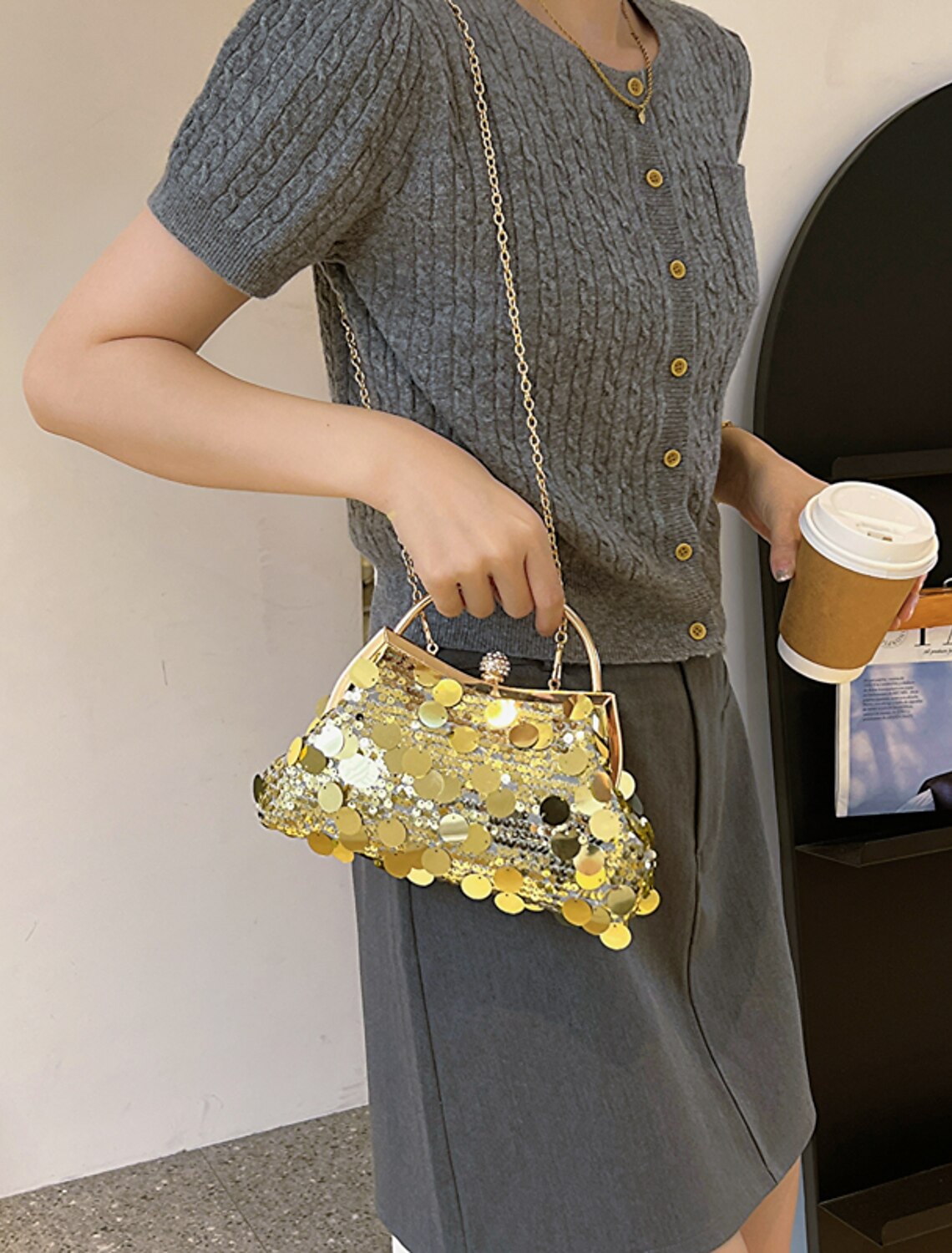 Women's Evening Bag Dome Bag Synthetic for Evening Bridal Wedding Party with Sequin Tassel Foldable Geometric