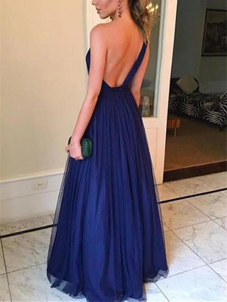 A-line One Shoulder Tulle Prom Dress Bridesmaid Dress