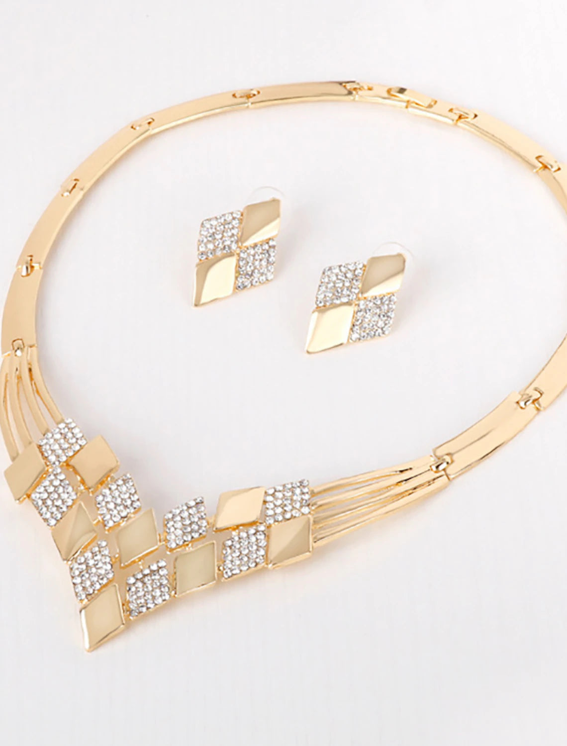 Jewelry Set 5pcs Rhinestone Alloy Rings Earrings Necklace Bracelets Women's Elegant Vintage Fashion Geometrical Geometric Jewelry Set For Party  Wedding Guest