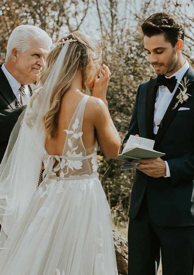 A-Line V Neck Floor Length Wedding Dress