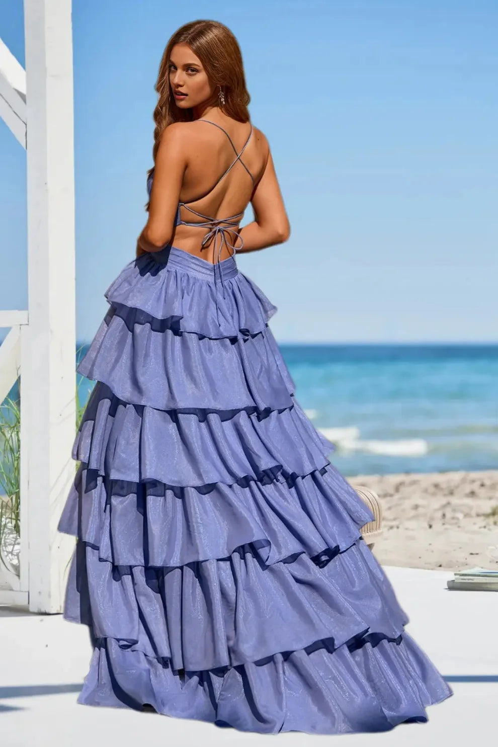 Stylish A Line Spaghetti Straps Tiered Prom Dress