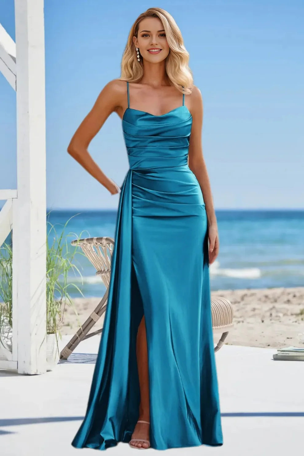 Vintage Mermaid Spaghetti Straps Satin Prom Dress With Train