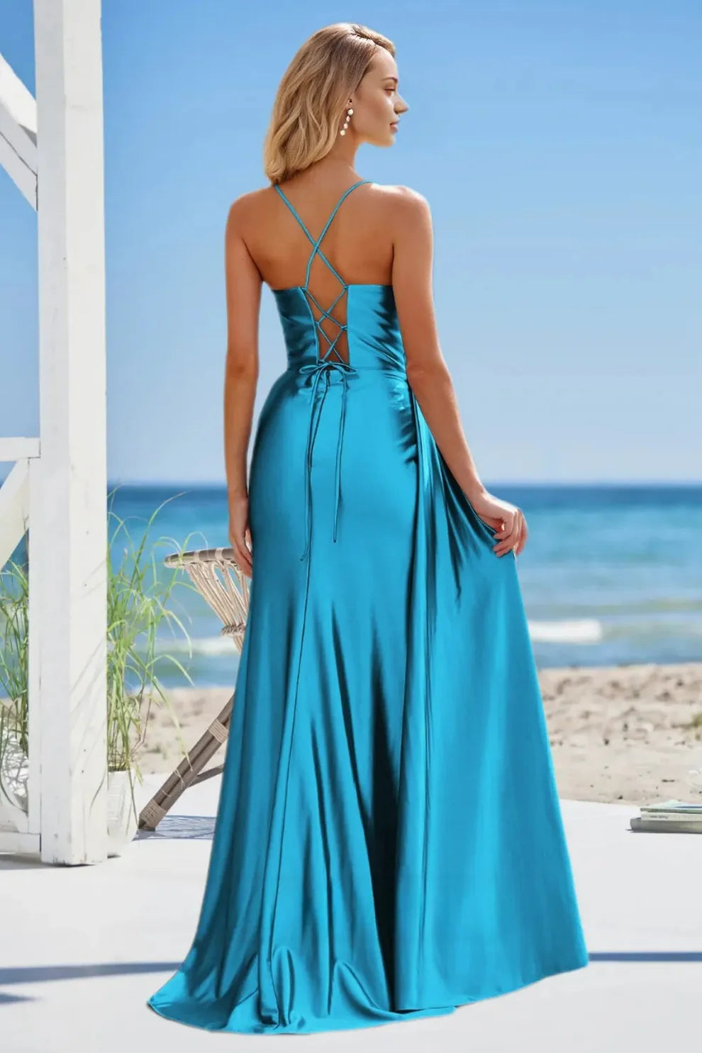 Vintage Mermaid Spaghetti Straps Satin Prom Dress With Train