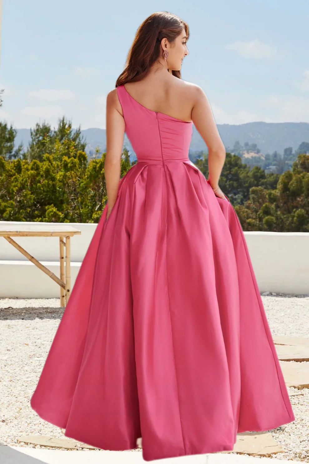 Vibrant A Line One Shoulder Satin Prom Dress