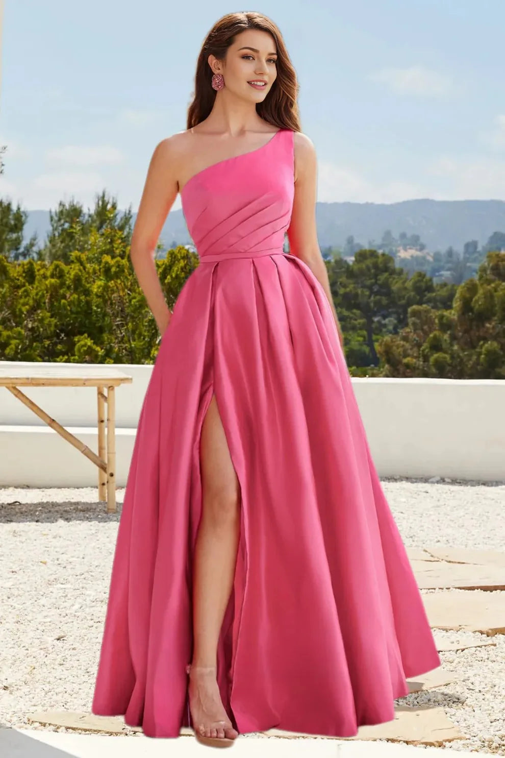 Vibrant A Line One Shoulder Satin Prom Dress