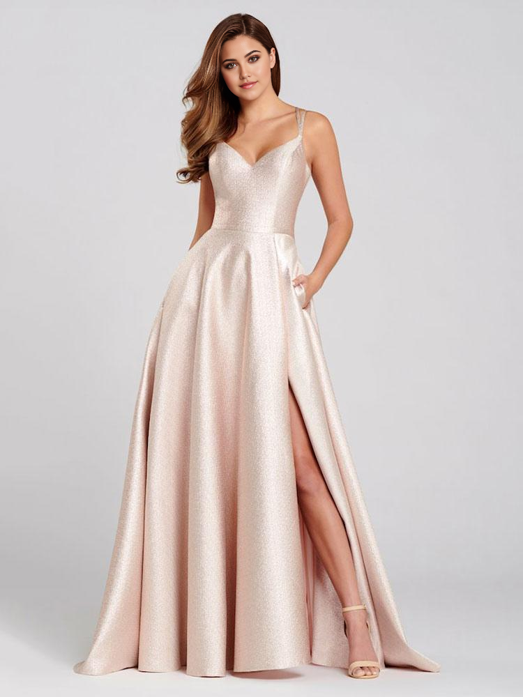 A-Line V-Neck Backless Sleeveless Split Satin Front formal dresses Bridesmaid Dresses evening gown Prom Dress