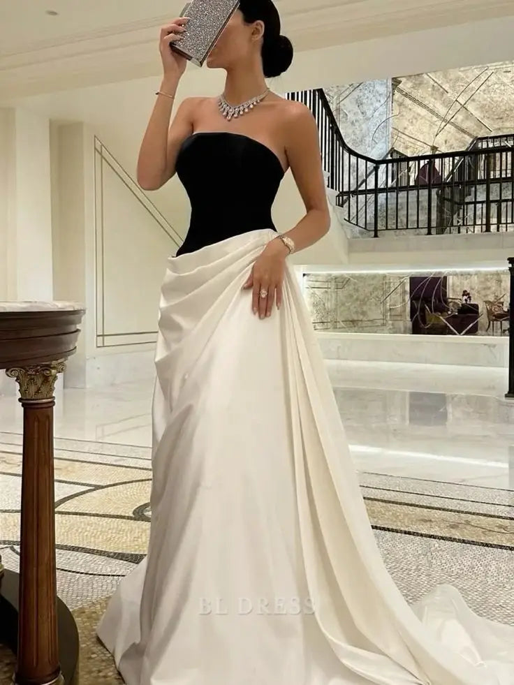 A line Strapless Black Sleeveless formal dresses Bridesmaid Dresses evening gown Prom Dress