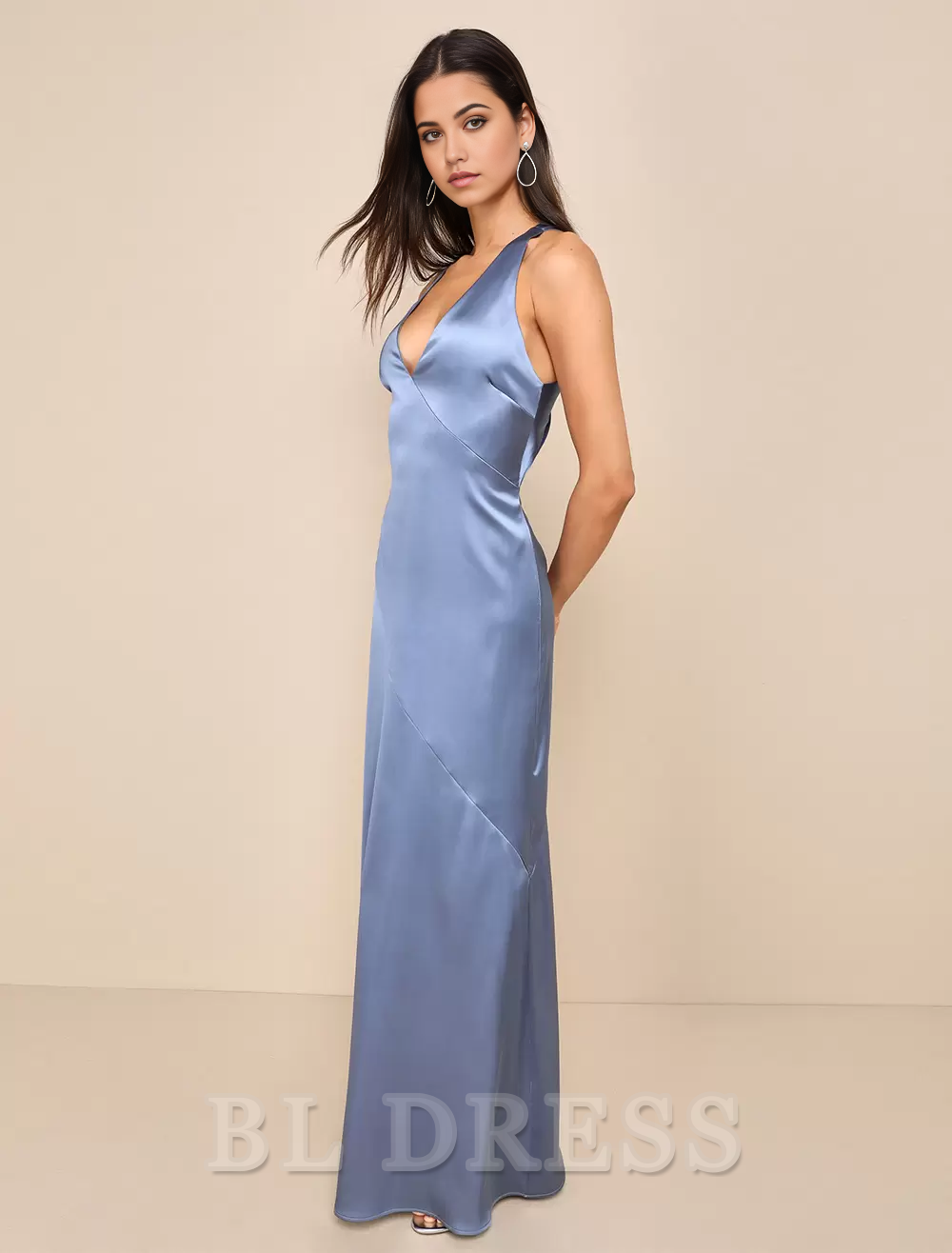 A-line V-Neck Halter Crisscross Back formal dresses Bridesmaid Dresses evening gown Prom Dress