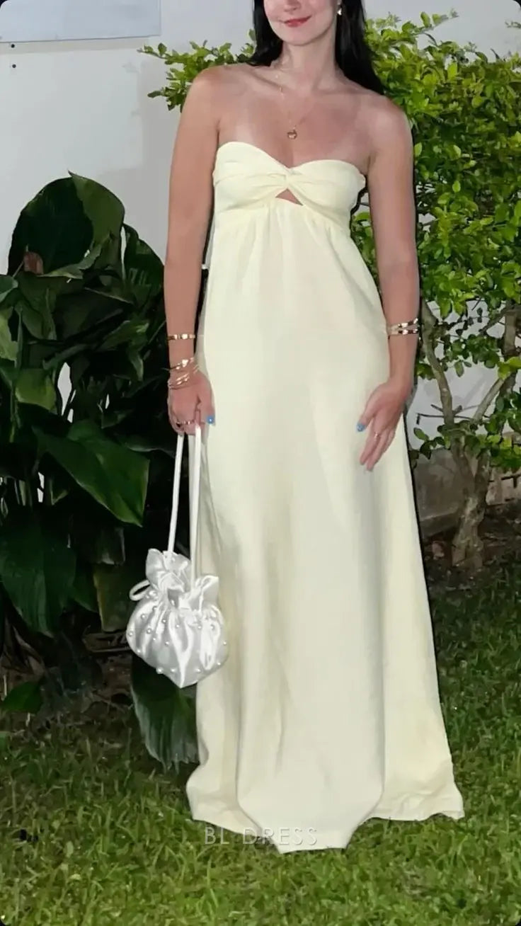 A-line Strapless Light Yellow formal dresses Bridesmaid Dresses evening gown Prom Dress