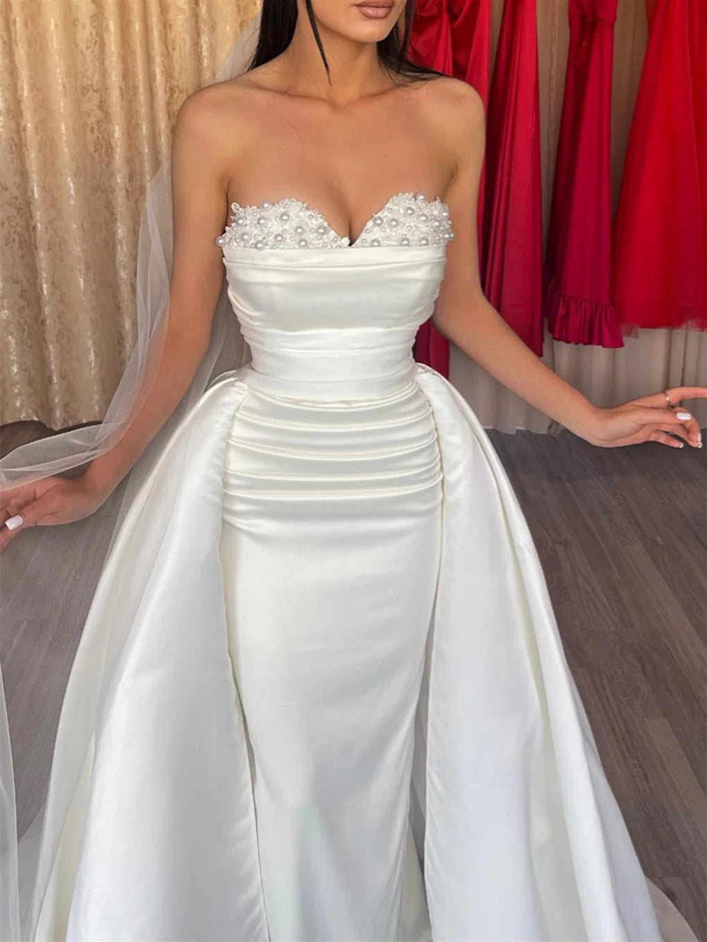 Sheath Strapless Floor-Length Wedding Dress