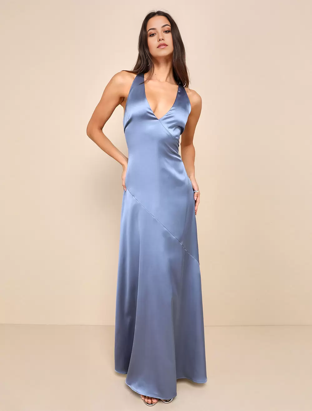 A-line V-Neck Halter Crisscross Back formal dresses Bridesmaid Dresses evening gown Prom Dress