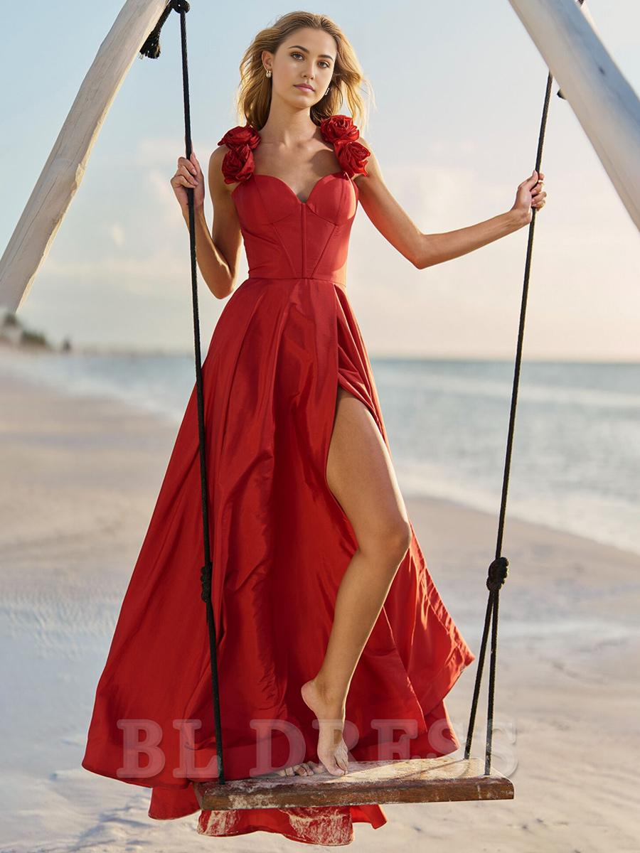 A-Line Sweetheart Neck Sleeveless Flowers formal dresses Bridesmaid Dresses evening gown Prom Dress