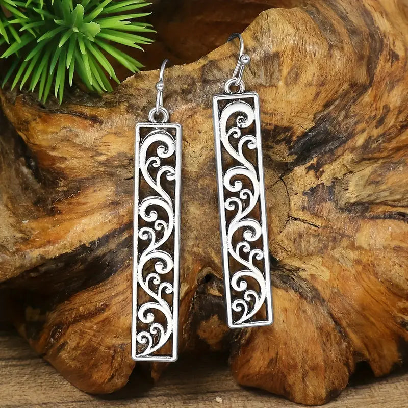 16 Pairs / Set Silvery Pattern Dangle Earrings Retro Ethnic Style Zinc Alloy Jewelry Holiday Tourism Souvenir