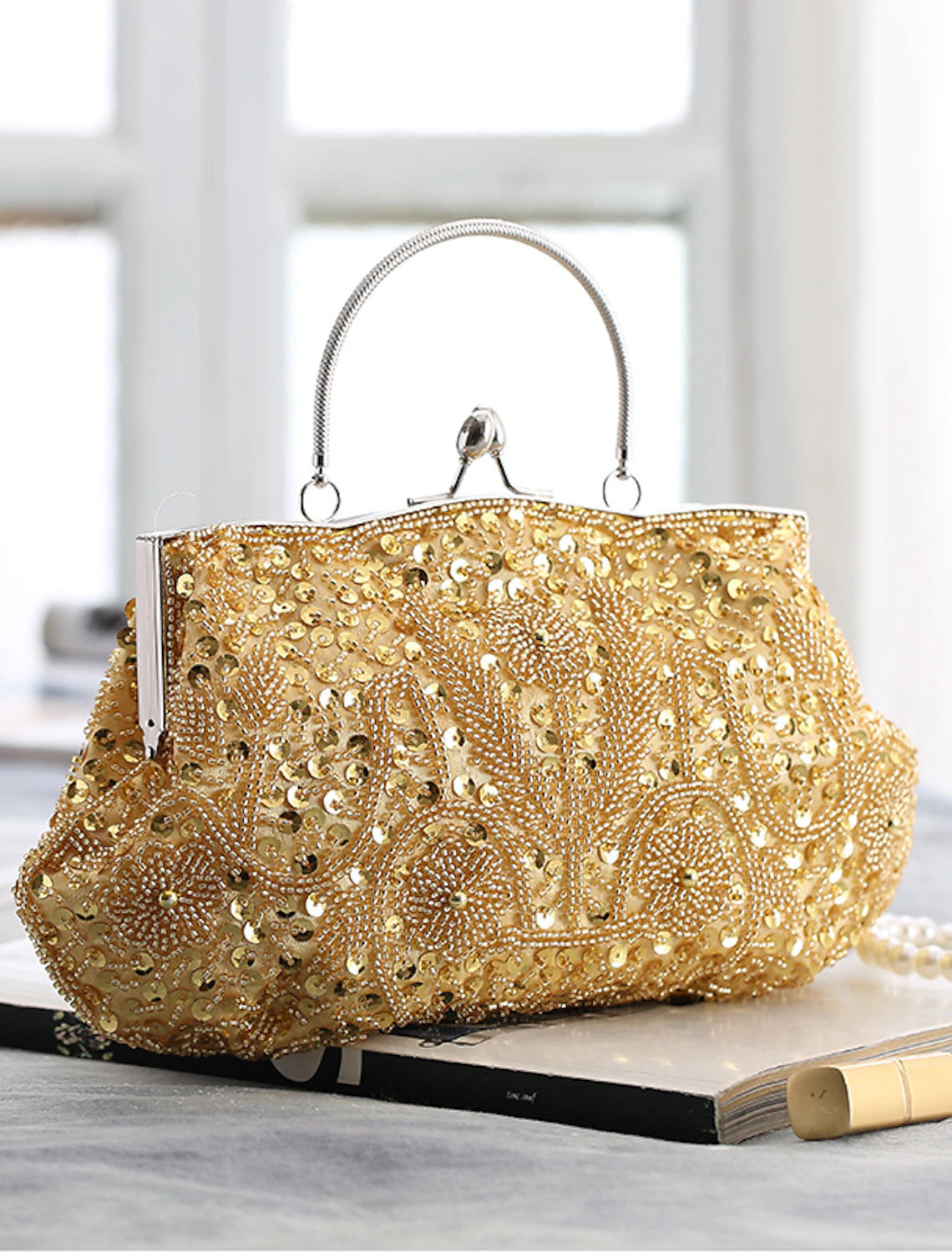 Women's Vintage Beaded Clutch Bag - Elegant Polyester for Evening & Wedding Parties