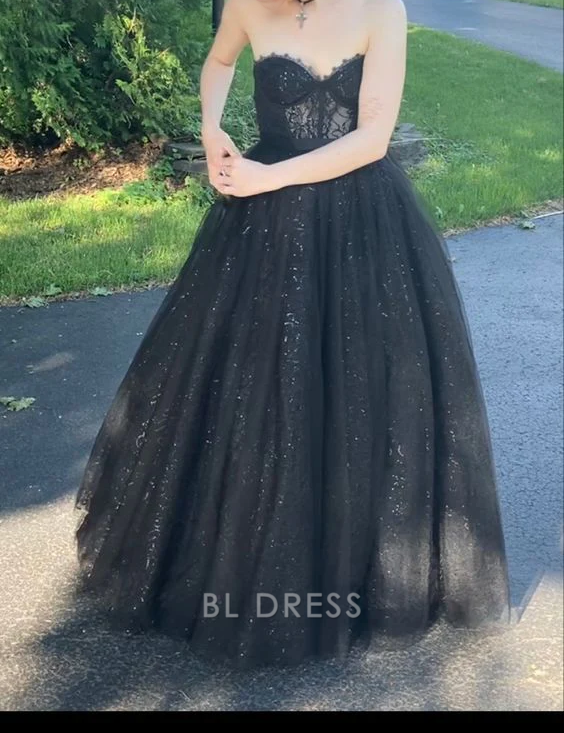A-line Sweetheart Strapless Black formal dresses Bridesmaid Dresses evening gown Prom Dress