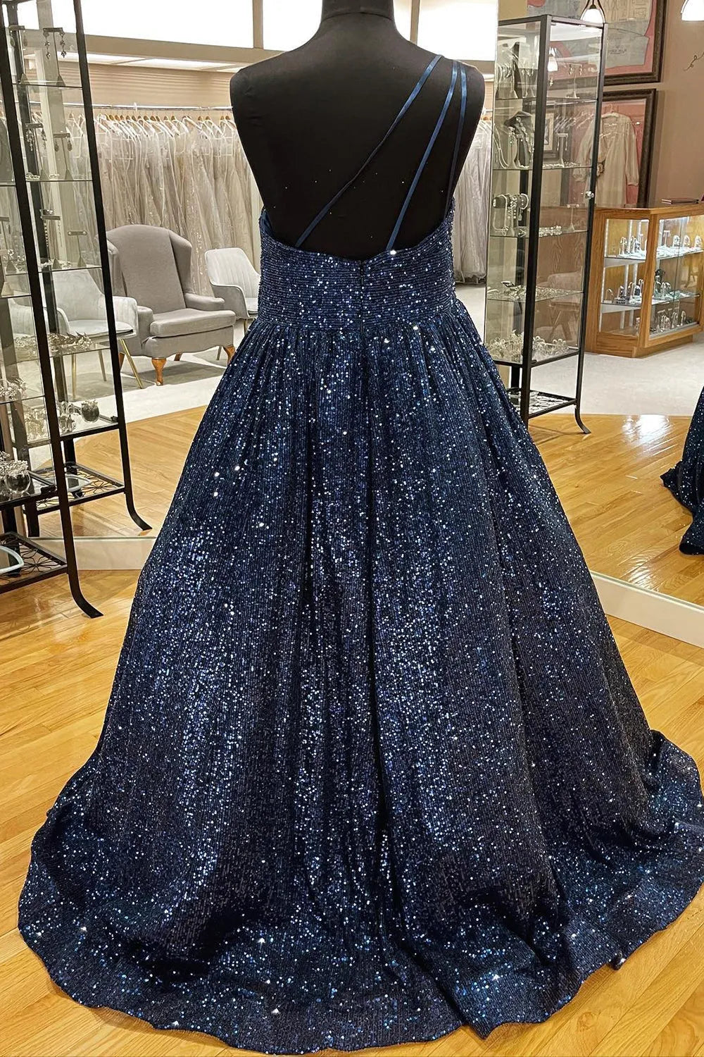 A Line Sparkly One Shoulder Sequins Prom Dress