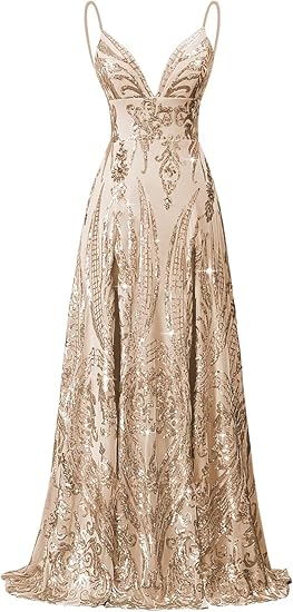 Sequin Prom Dresses Sleeveless Straps Ball Gown  Formal Dresses for Women Evening Party