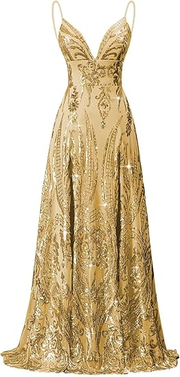 Sequin Prom Dresses Sleeveless Straps Ball Gown  Formal Dresses for Women Evening Party