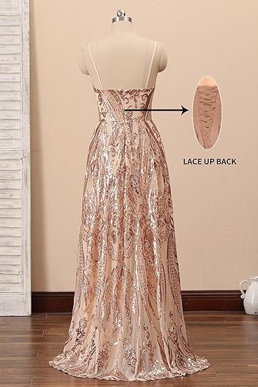 Sequin Prom Dresses Sleeveless Straps Ball Gown  Formal Dresses for Women Evening Party