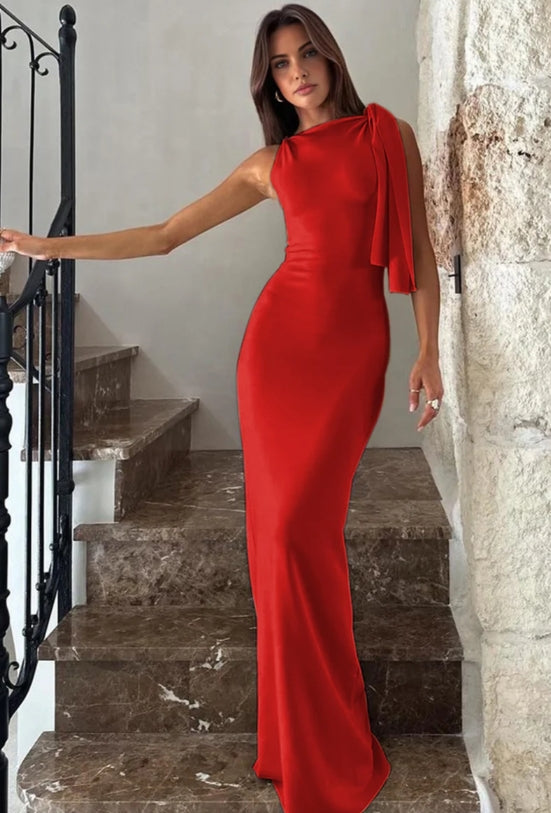 Simple Knotted Sleeveless Floor-Length Dress