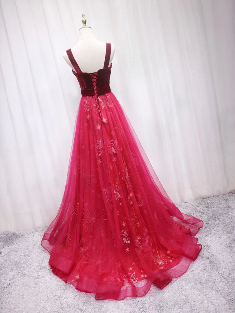 A-Line Tulle Lace Long Prom Dress