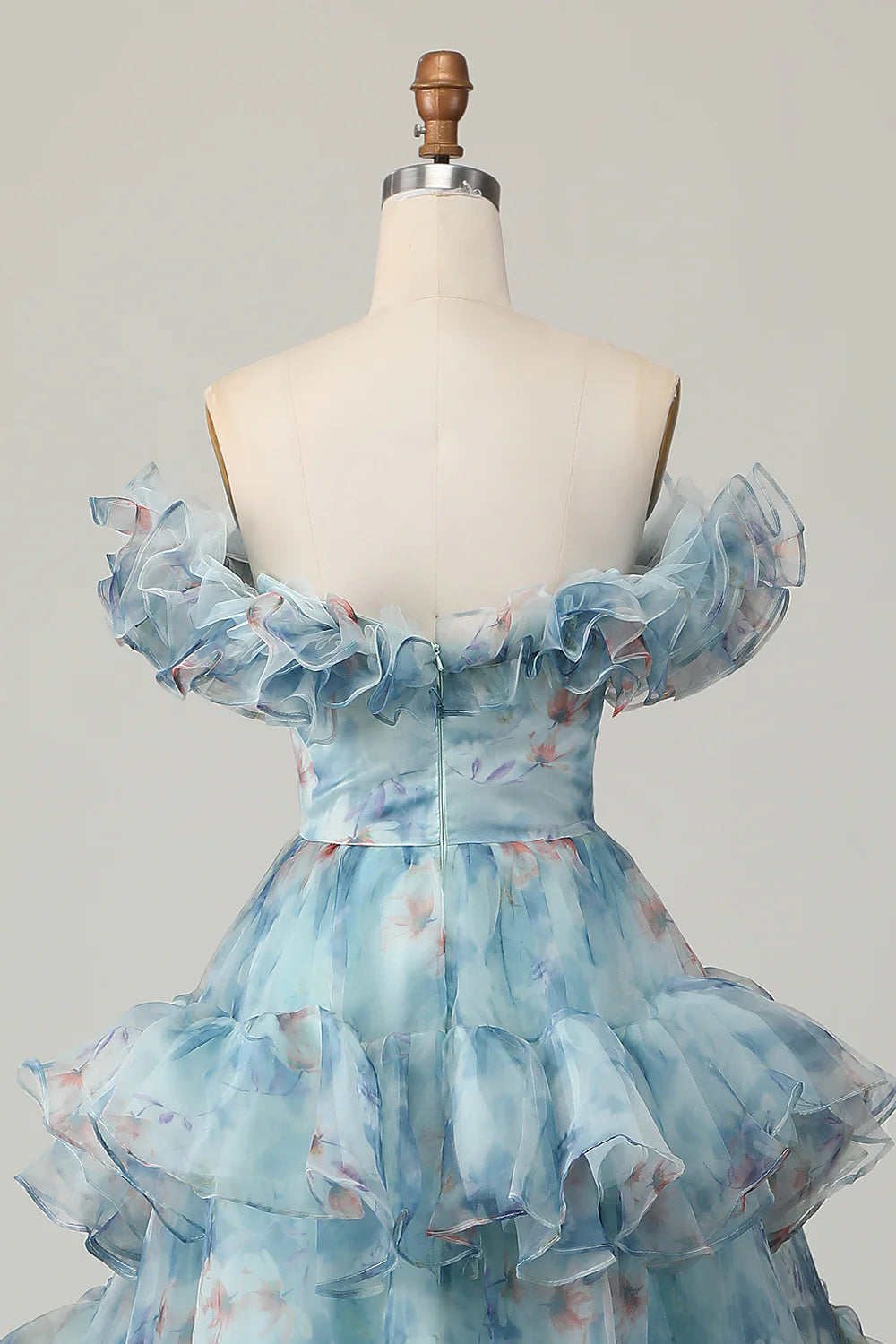 Fashion Floral Off the Shoulder A Line Long Prom Dress with Ruffled