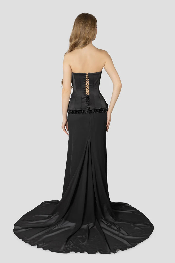 Artistic Beading Backless Brush Train Prom Dress