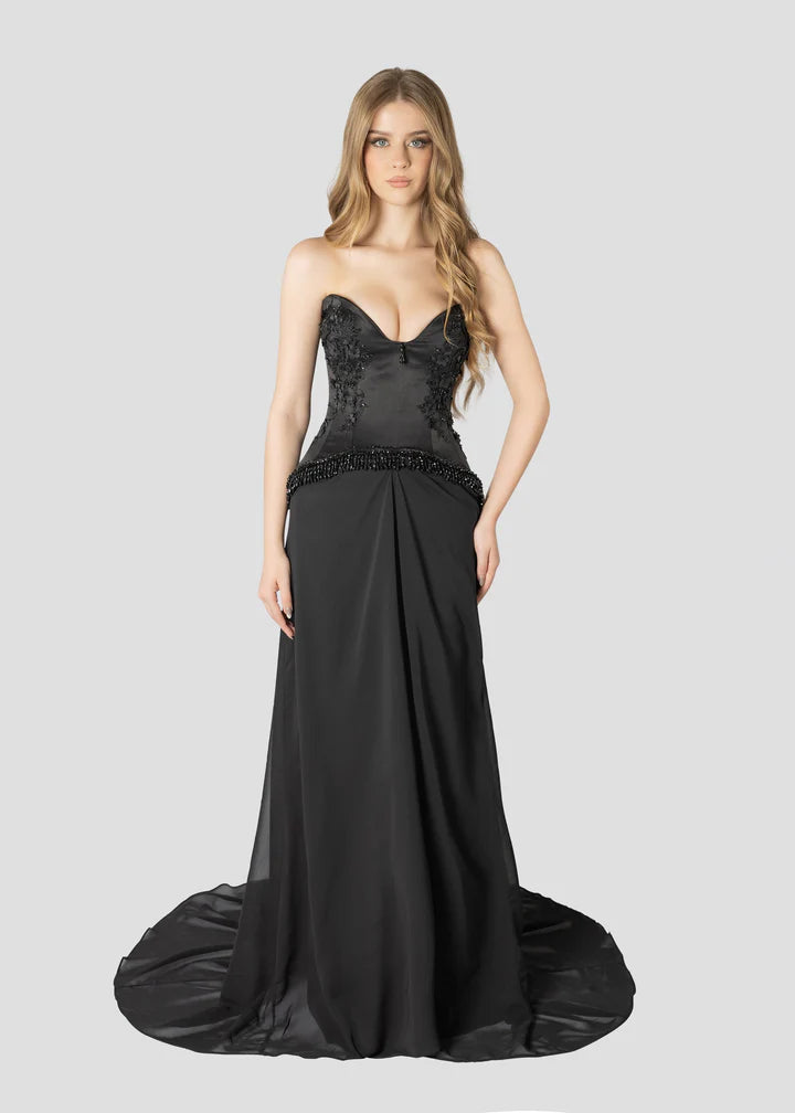 Artistic Beading Backless Brush Train Prom Dress