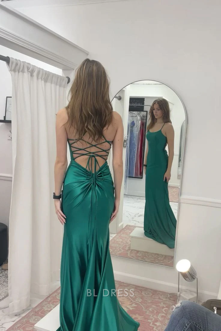 Mermaid Spaghetti Straps Backless Green formal dresses Bridesmaid Dresses evening gown Prom Dress