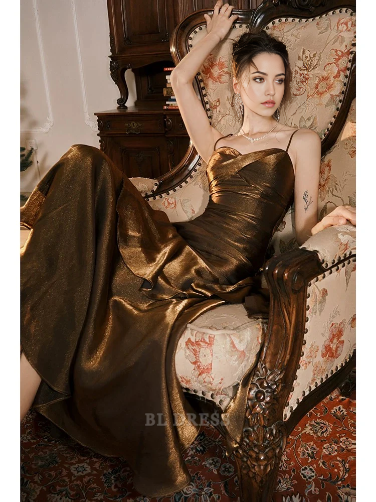 Mermaid Spaghetti Straps Brown Long formal dresses Bridesmaid Dresses evening gown Prom Dress