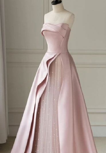 Split Satin Elegant Sparkle & Shine Prom Dress Strapless