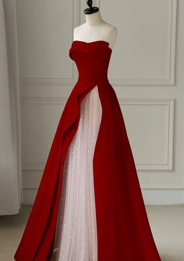 Split Satin Elegant Sparkle & Shine Prom Dress Strapless