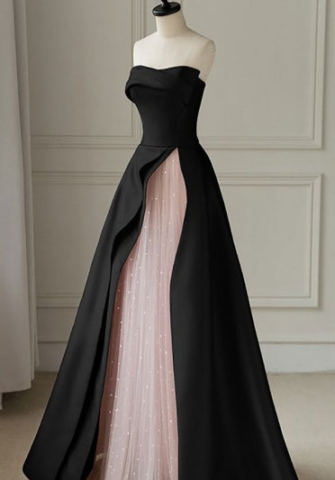 Split Satin Elegant Sparkle & Shine Prom Dress Strapless