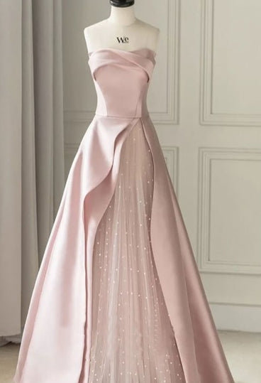 Split Satin Elegant Sparkle & Shine Prom Dress Strapless