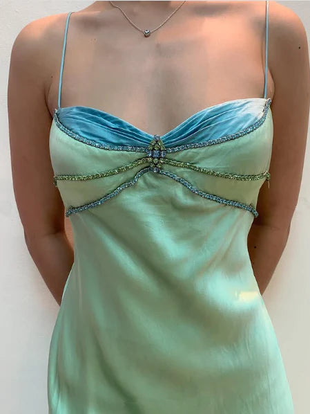 Chic Spaghetti Straps Beaded Prom Evening Dress