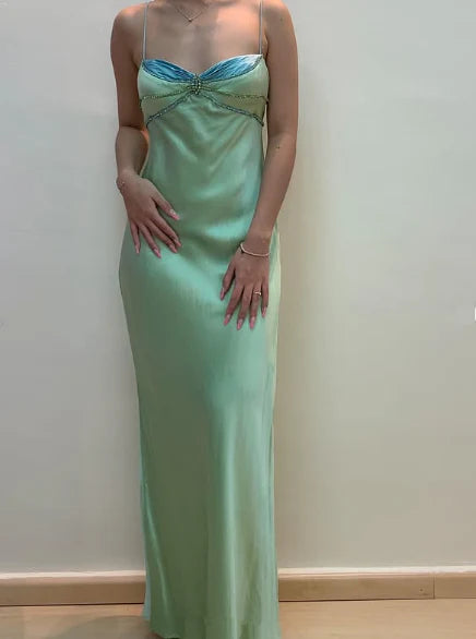 Chic Spaghetti Straps Beaded Prom Evening Dress