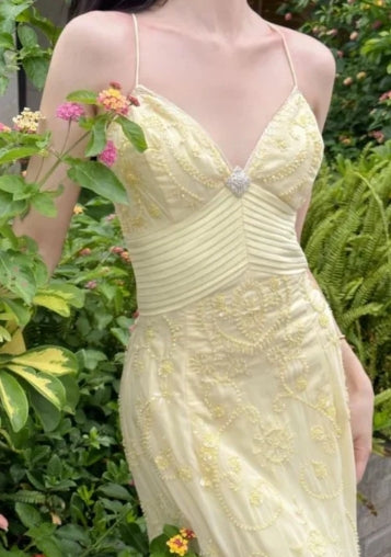 Beads Mermaid Spaghetti Straps Long Prom Dresses Evening Dress