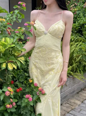 Beads Mermaid Spaghetti Straps Long Prom Dresses Evening Dress