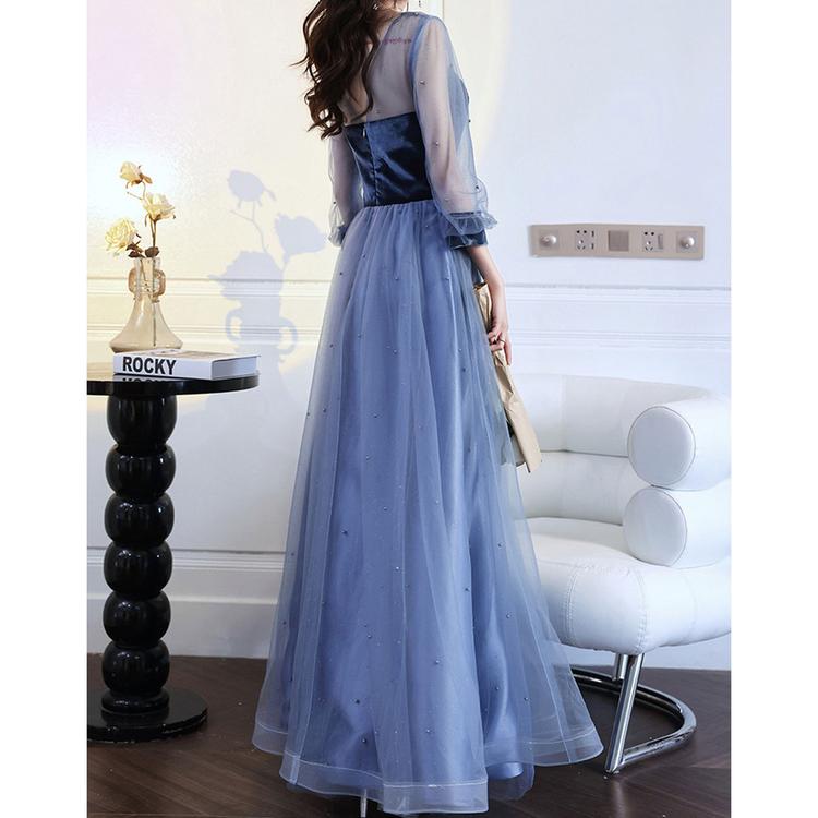 Elegant Long Sleeve Princess Floor-Length Sparkly Gown
