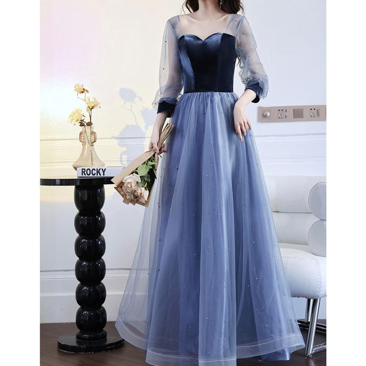Elegant Long Sleeve Princess Floor-Length Sparkly Gown