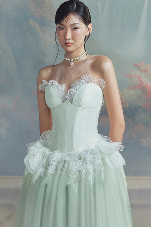 Elegant Ball Gown Illusion Neck Mesh Dress