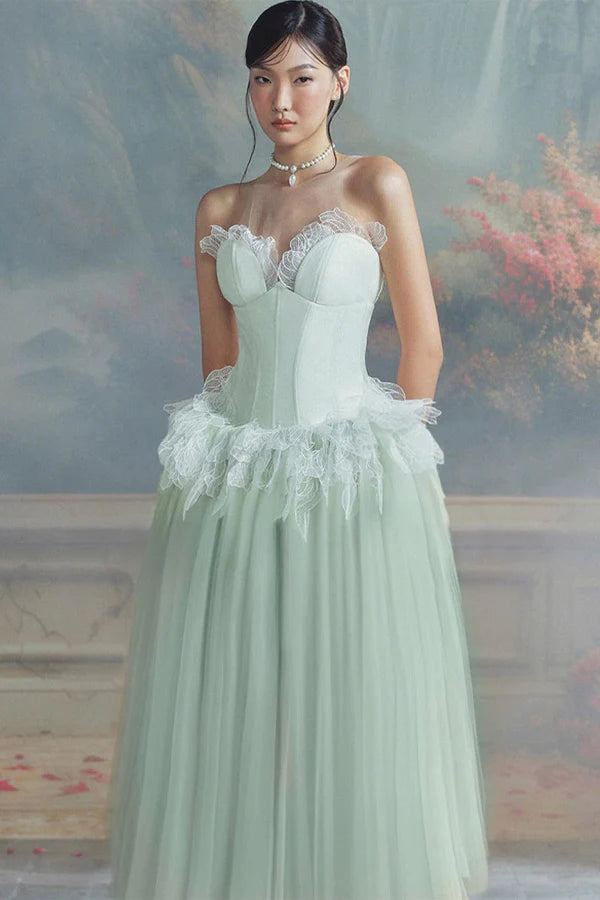 Elegant Ball Gown Illusion Neck Mesh Dress