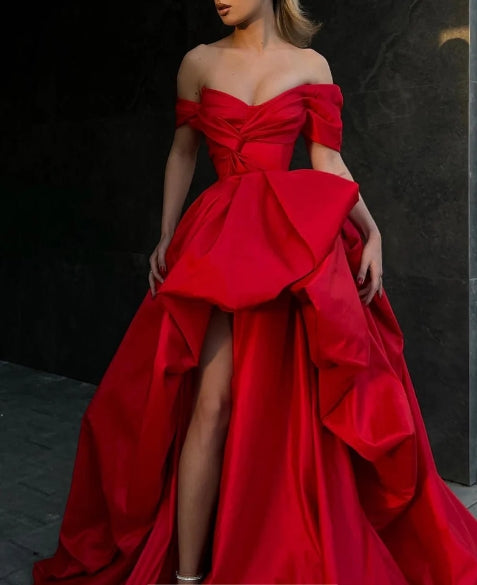 Chic V-Neck Sleeveless Sleek Ball Gown A-Line Court Train  Prom Dress