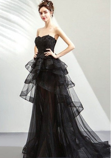 Elegant High Low Tulle  With Ruffles Strapless Prom Party Dress