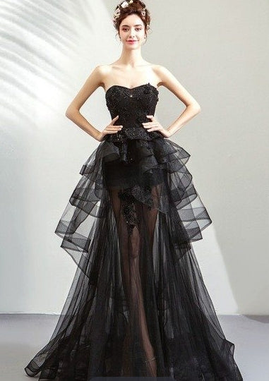 Elegant High Low Tulle  With Ruffles Strapless Prom Party Dress