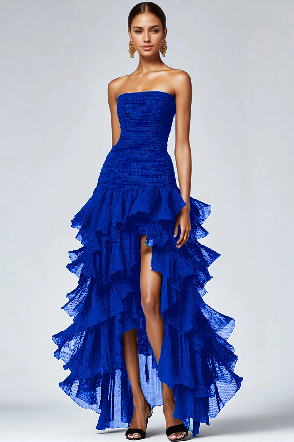 Chic A Line Strapless Tiered Formal Dress with Slit