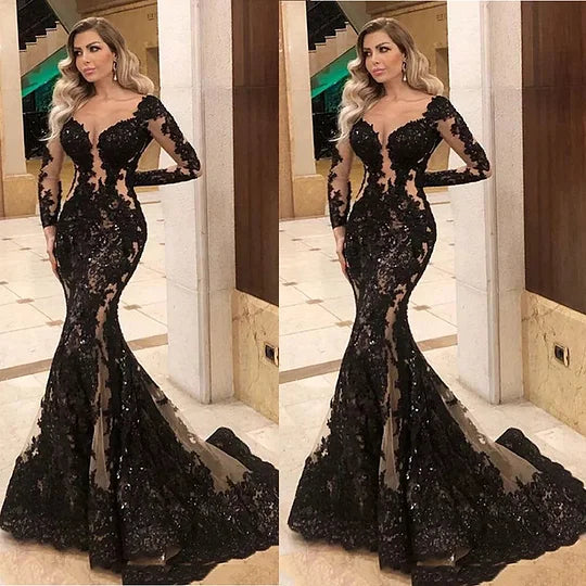 Sexy Lace Applique Cut Out Slimming Mermaid Prom Dress
