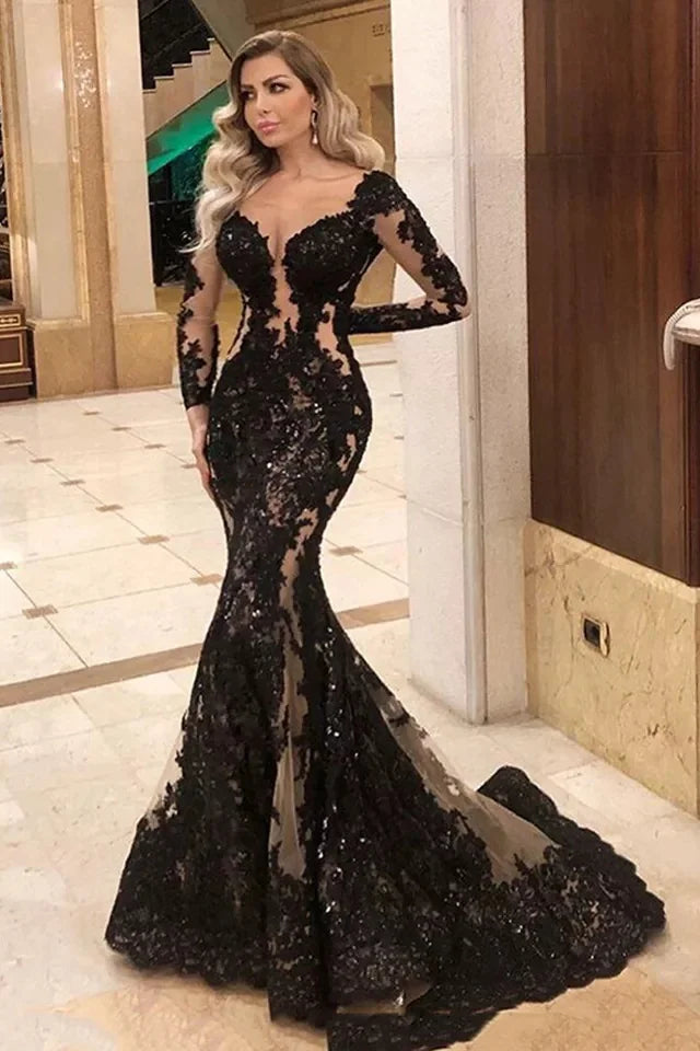 Sexy Lace Applique Cut Out Slimming Mermaid Prom Dress